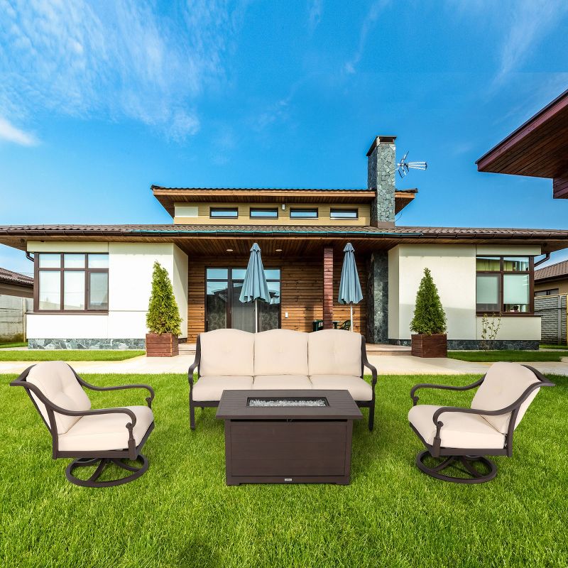 4pc Outdoor Aluminum Fire Pit Sofa Set Brown - Nuu Garden