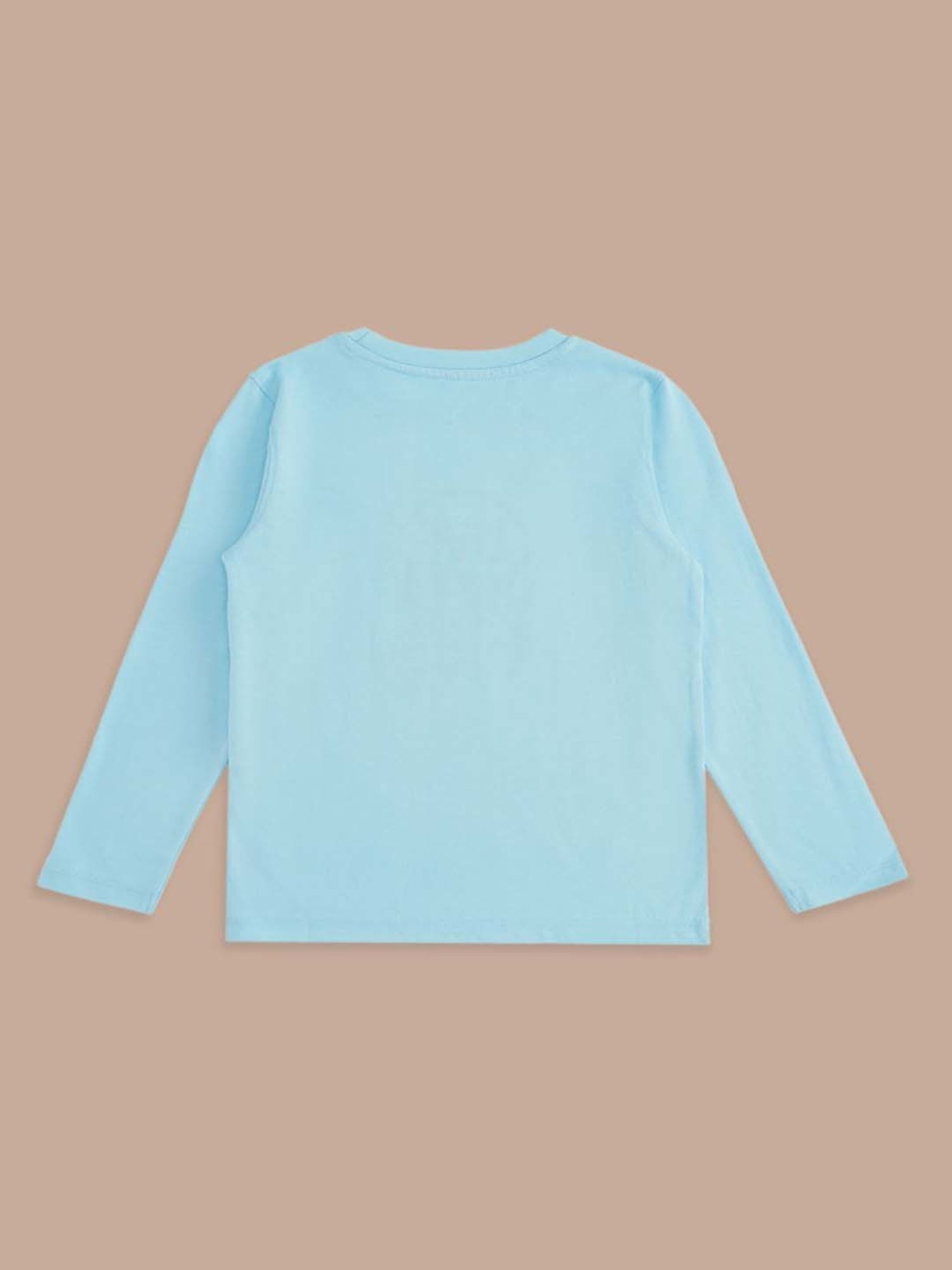 Pantaloons Baby Boys White & Blue Cotton Printed Full Sleeves T-Shirt