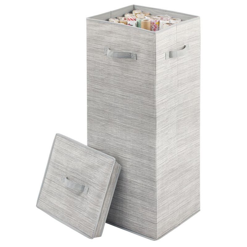 mDesign Soft Fabric Stripe Wrapping Paper Storage Box with Lid - Taupe/Tan