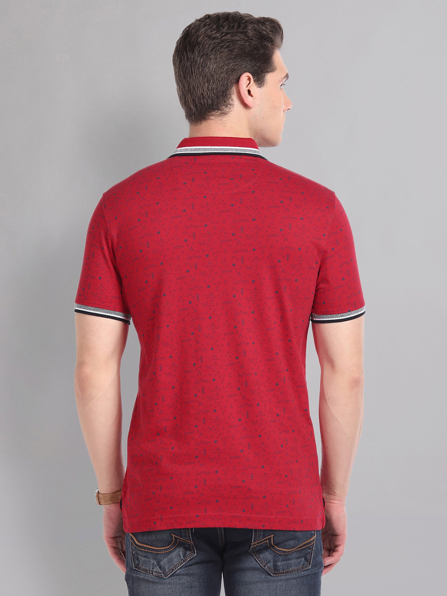 AD by Arvind Red Slim Fit Printed Polo T-Shirt