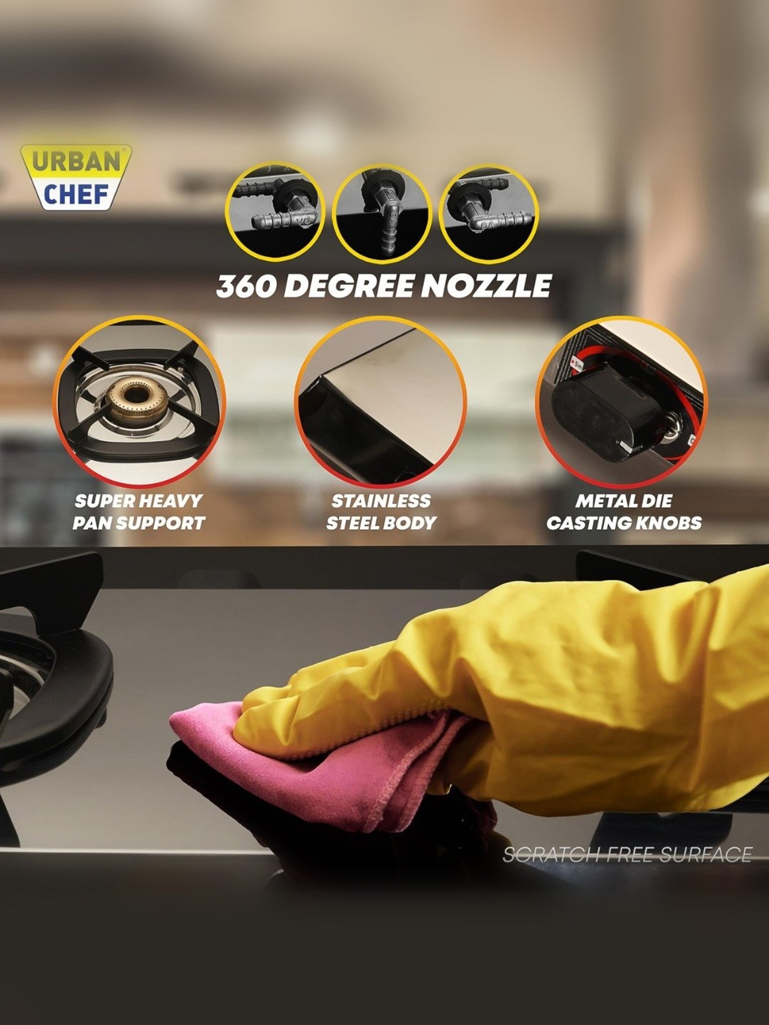 Urban Chef Gas Stove with 3 Burners ( Silver )