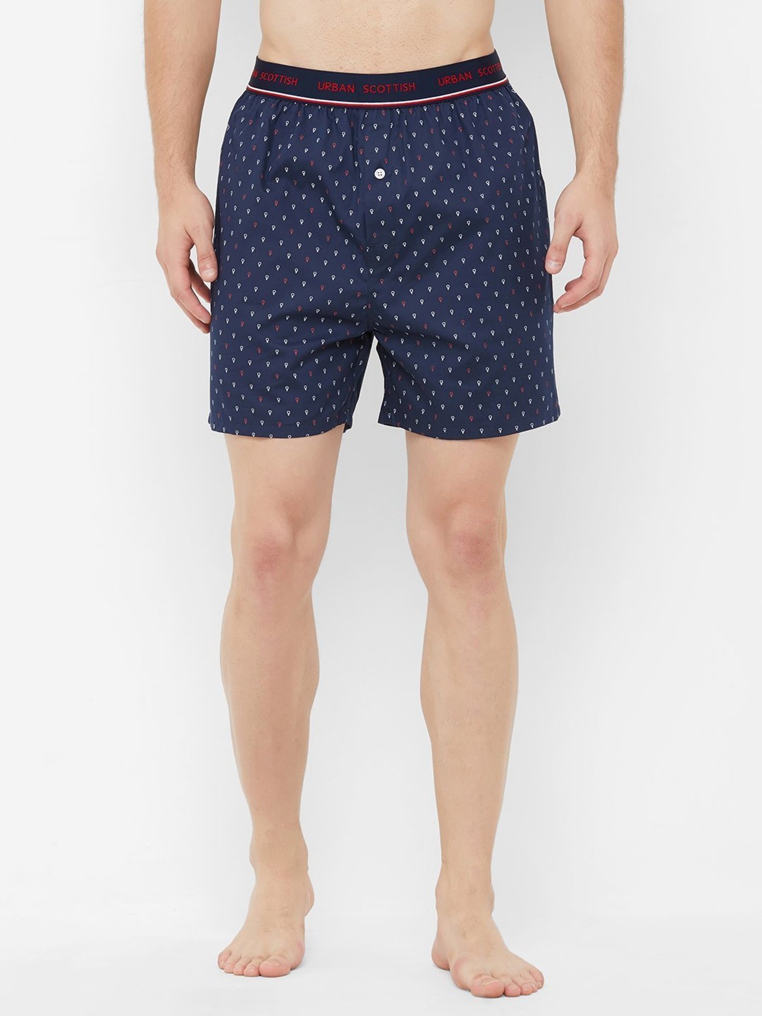 Urban Scottish White & Navy Regular Fit Printed Boxers - Pack Of 2
