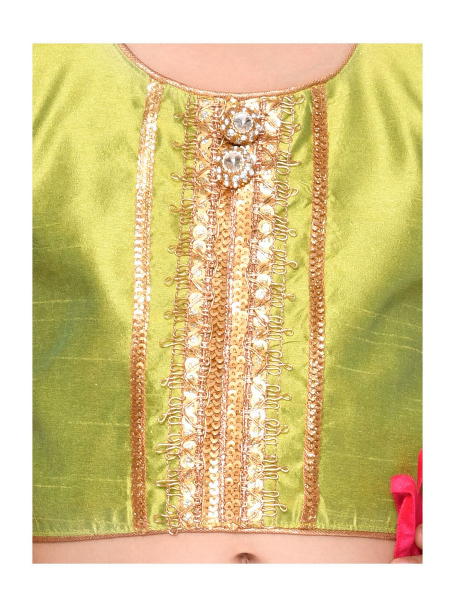 Saka Designs Kids Neon Green & Magenta Embellished Lehenga with Choli & Dupatta