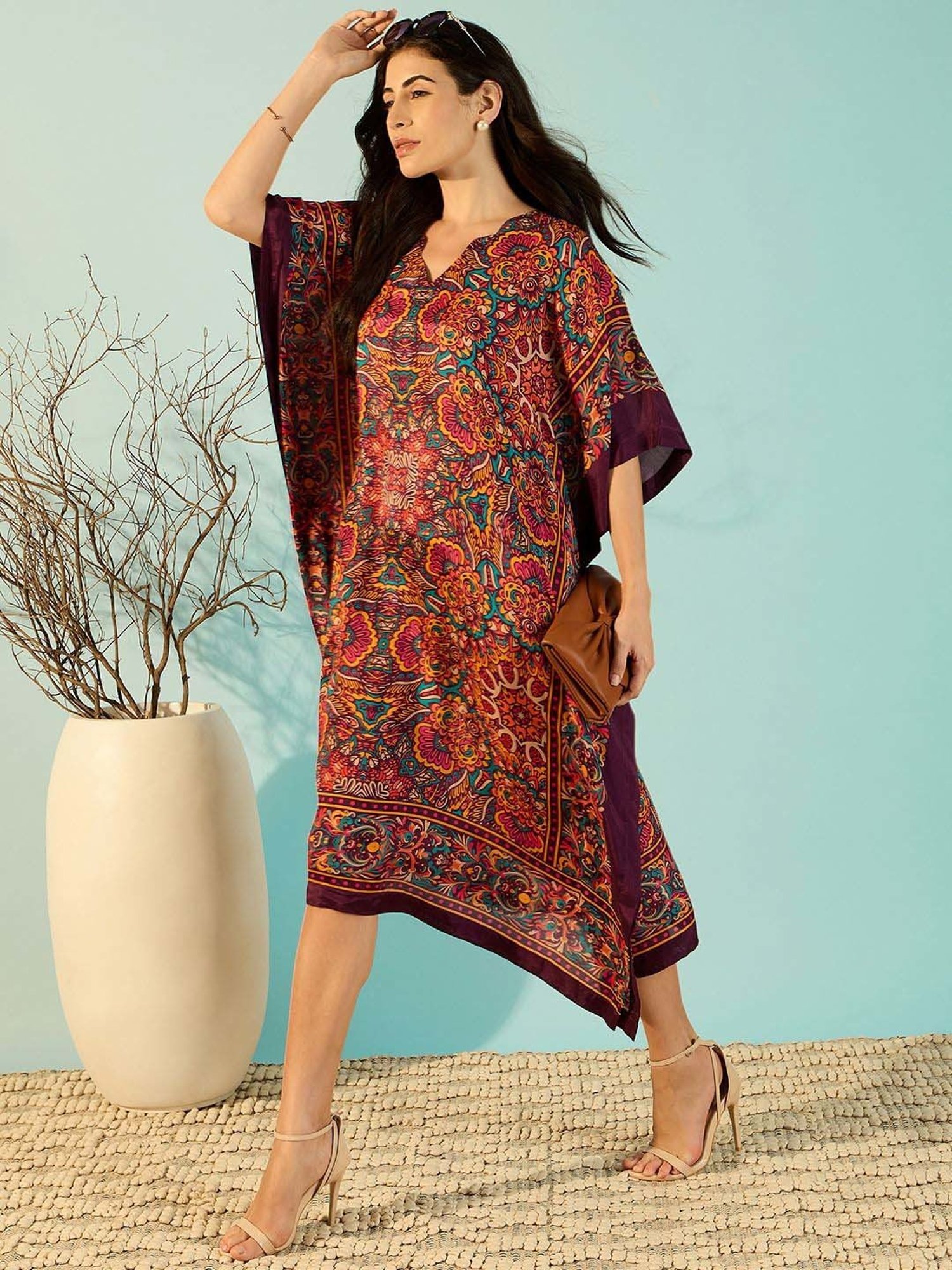 The Kaftan Company Maroon Printed Kaftan