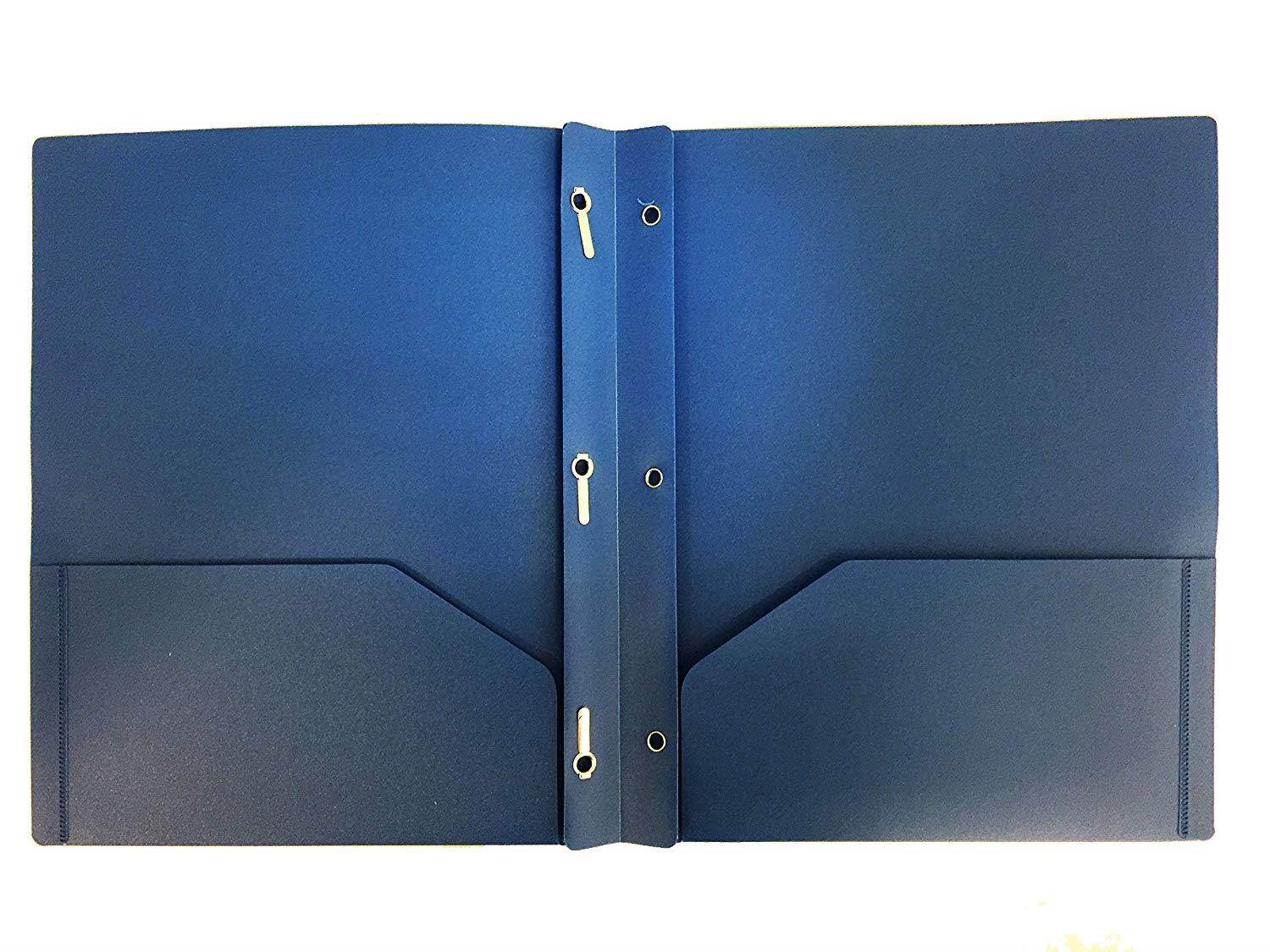 2 Pocket Plastic folders with 3 Prong Fasteners (Pack of 3) (Blue)