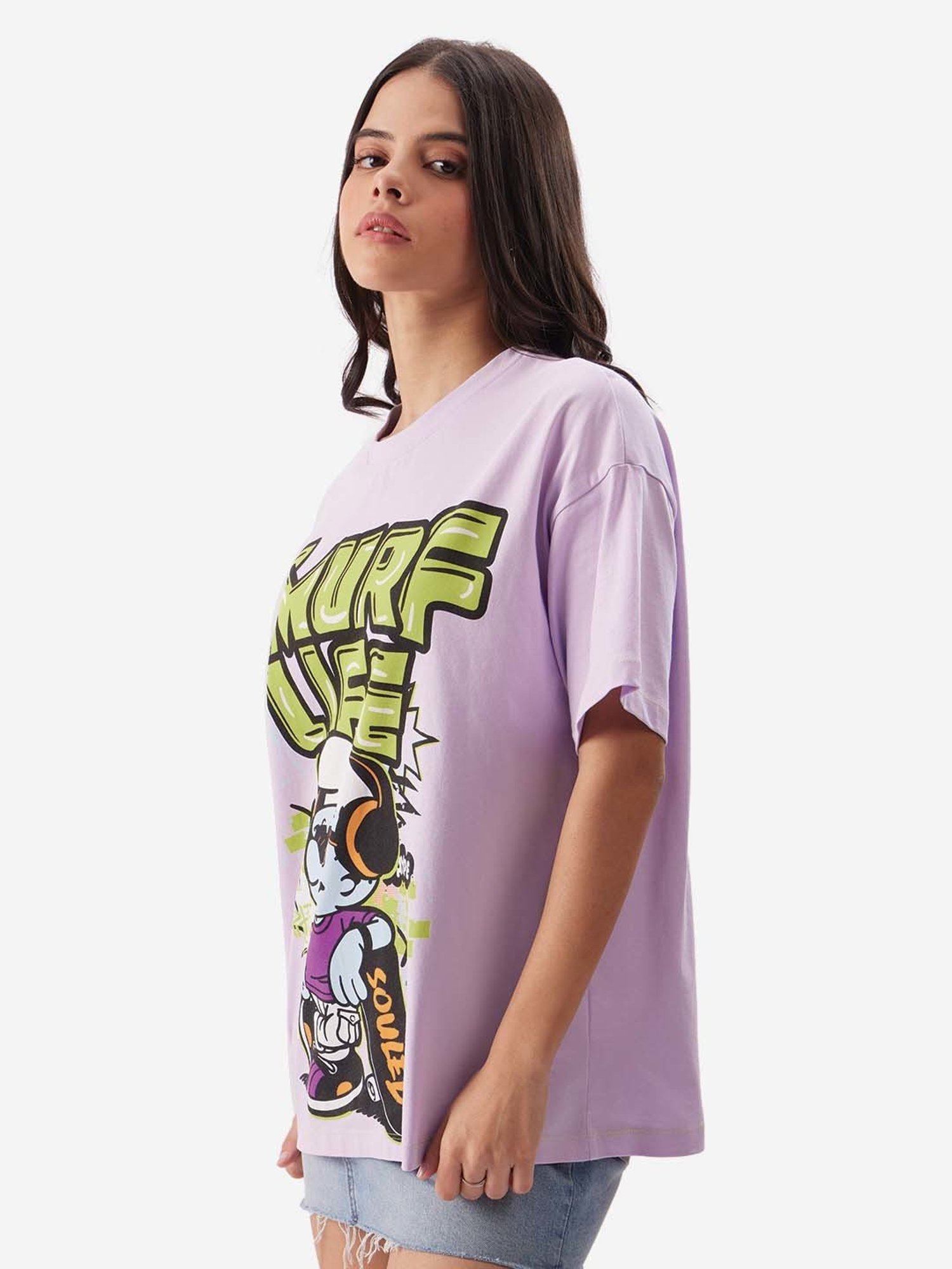 The Souled Store Purple Cotton Printed T-Shirt
