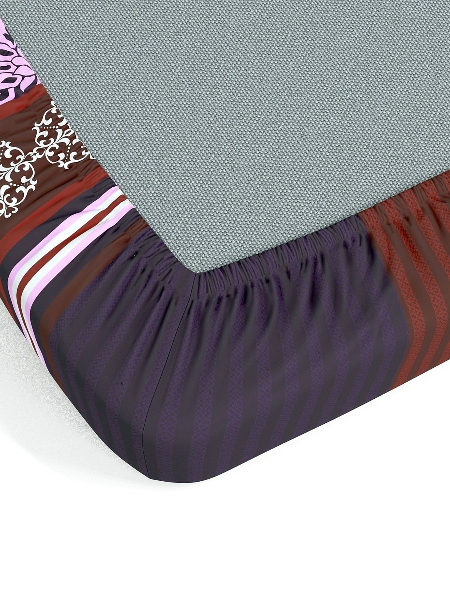 My Room Ethnic Purple 140 TC Cotton Fitted King Bed Sheet with 2 Pillow Covers