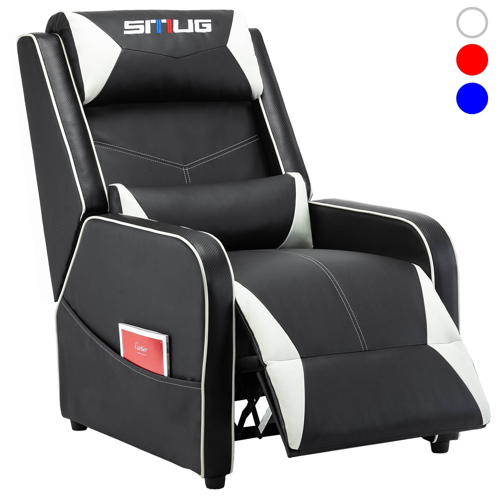 Gaming Recliner Chair Racing Style Single PU Leather Sofa Comfortable Living Room Recliners Ergonomic Adjustable Home Theater Seating - Red