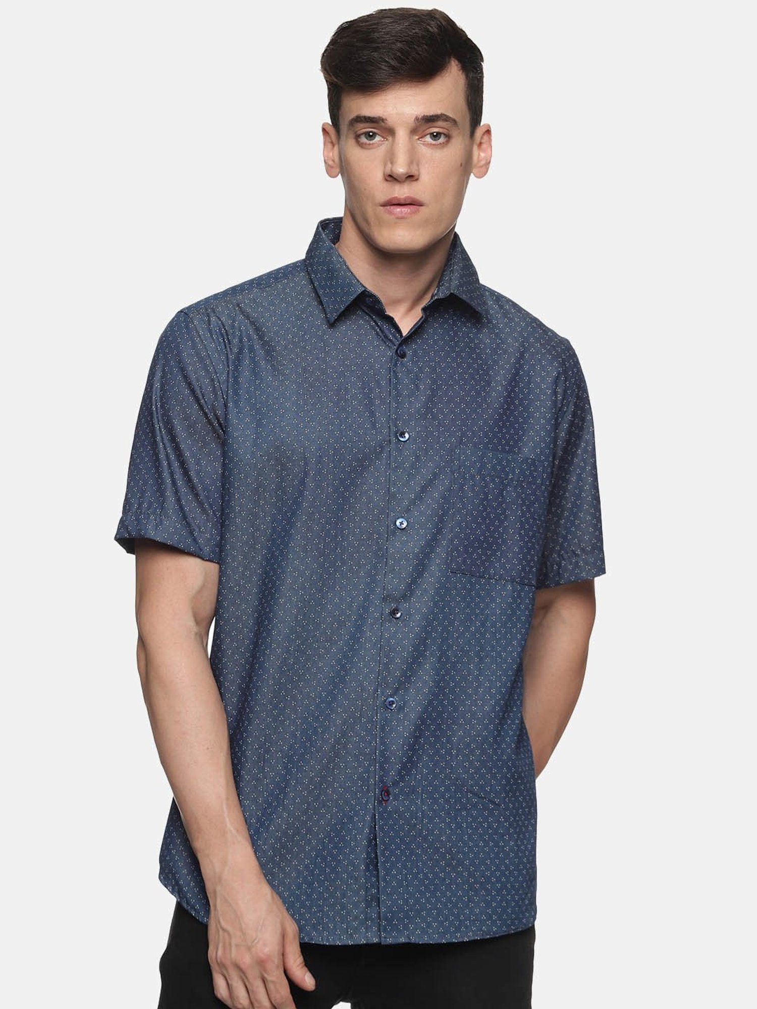 Don Vino Navy Slim Fit Printed Shirt