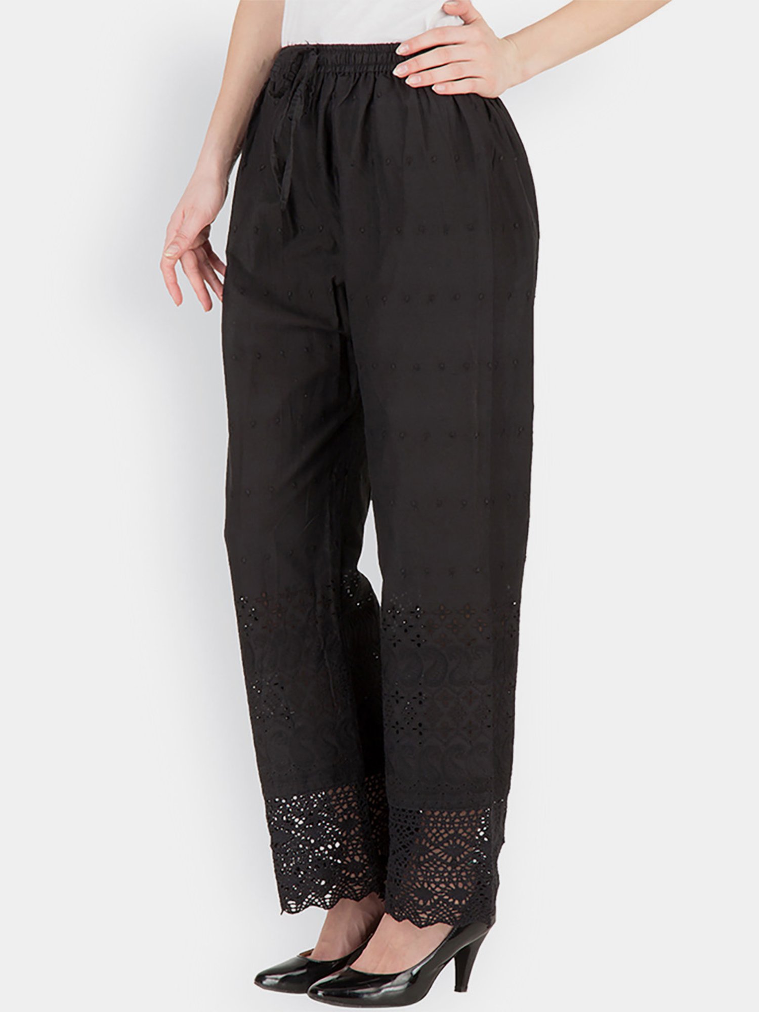 Castle Black Cotton Embroidered Palazzos