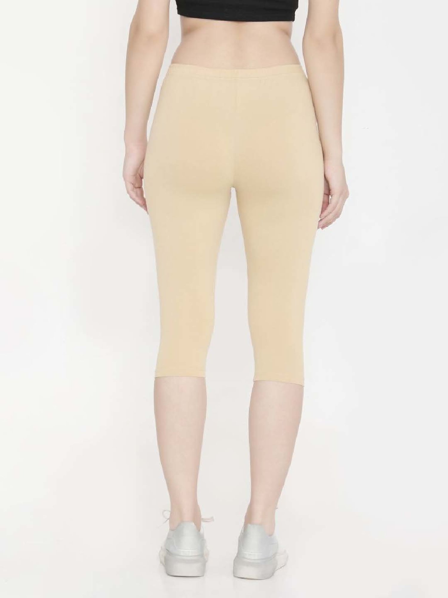 FEELINGS Beige Cotton Plain Capris