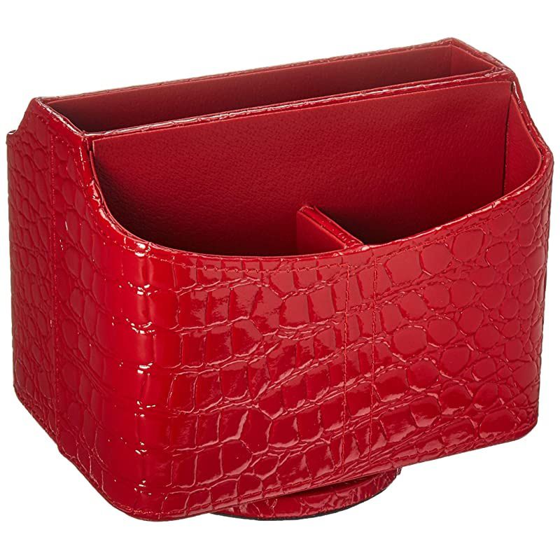 PU Leather Crocodile Pattern 360 Degrees Rotatable Remote ControlController Organizer Spinning TV GuideMailMedia Desktop Organizer Caddy Holder Crocodile Red