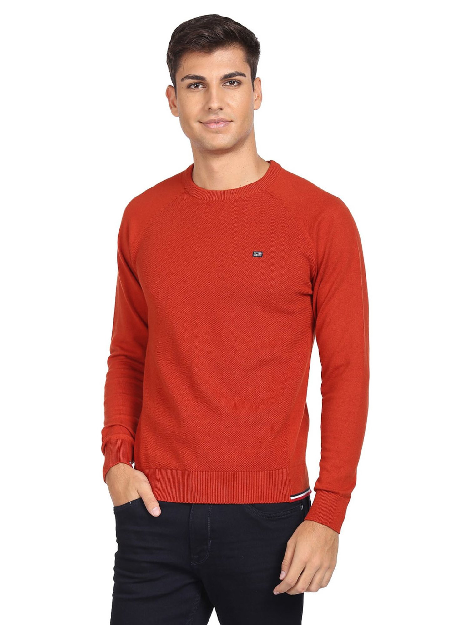 Arrow Sport Orange Cotton Regular Fit Sweater