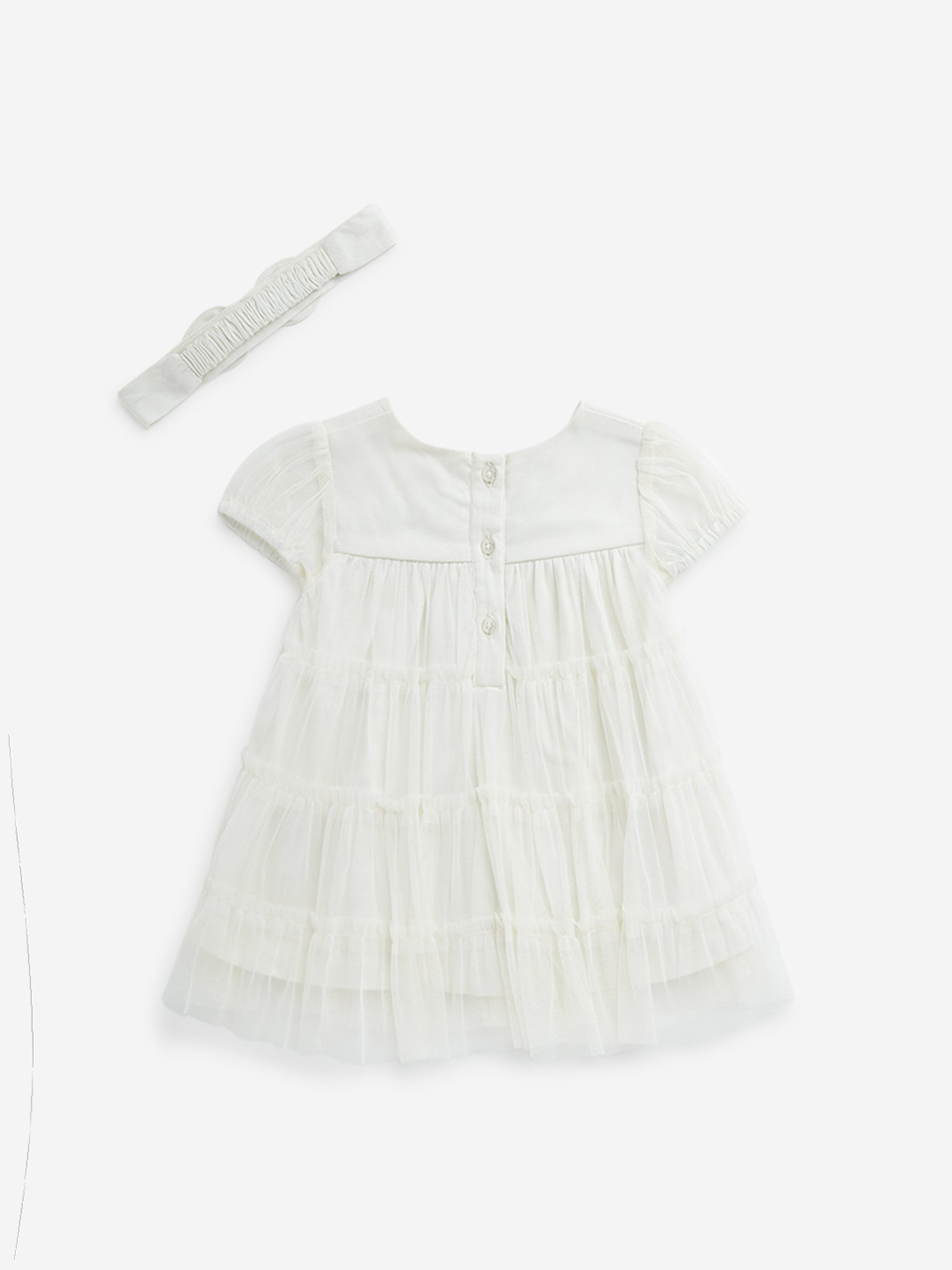 HOP Baby by Westside White Tiered Empire-Line Dress with Hairband