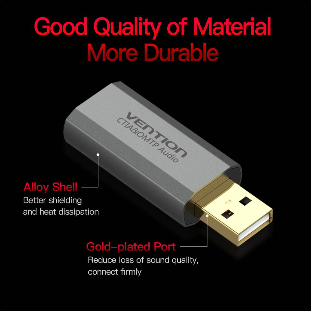 Vention USB External Sound Card with 3.5mm Stereo Earphone Mic Adapter HIFI 7.1 Soundtrack Driver-free for PUGB PC Laptop PS4 Black