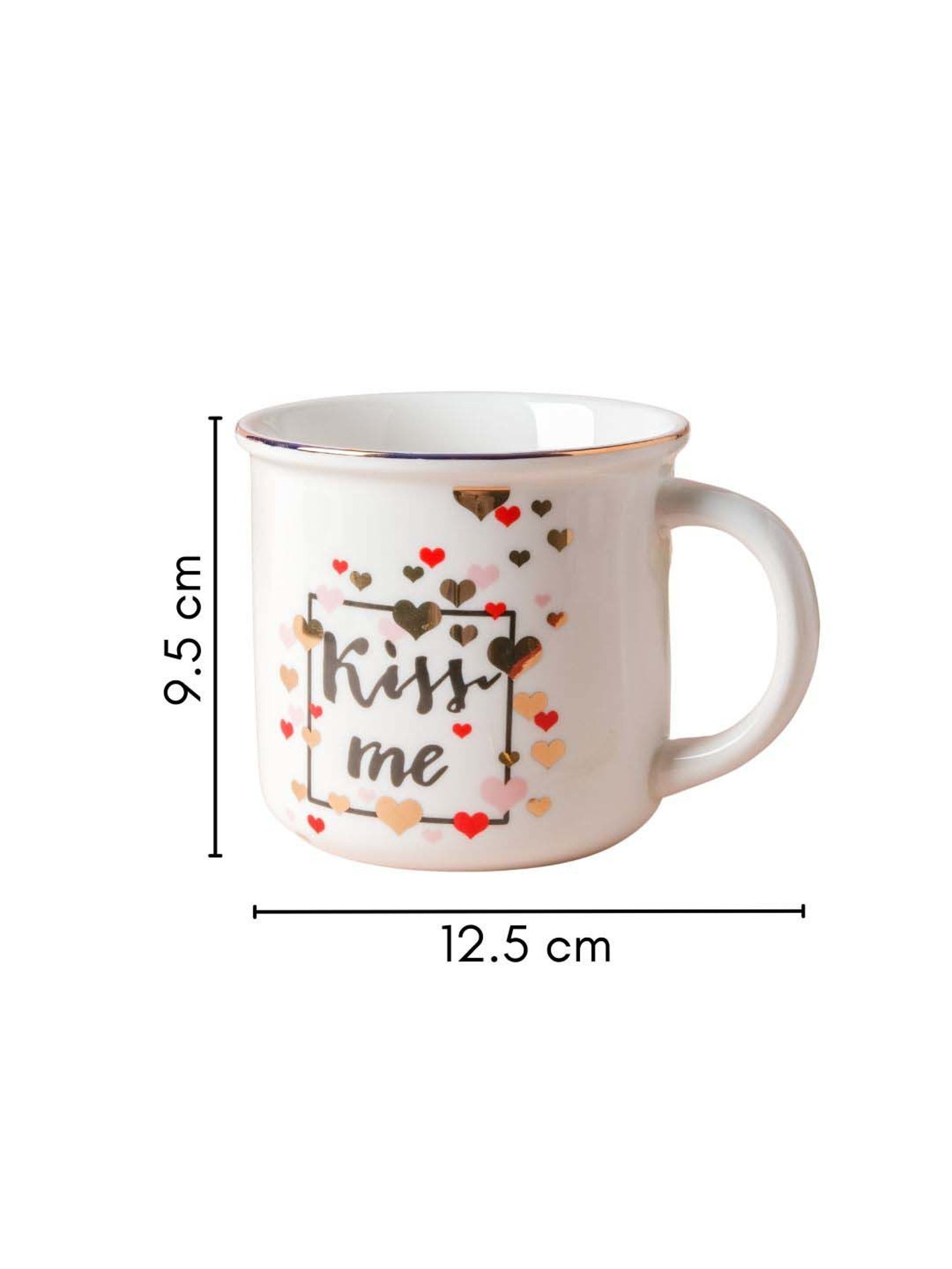 Nestasia Gold Rimmed Kiss Me White Fine Ceramics Mug for Coffee, Food-Safe, 350ml Capacity