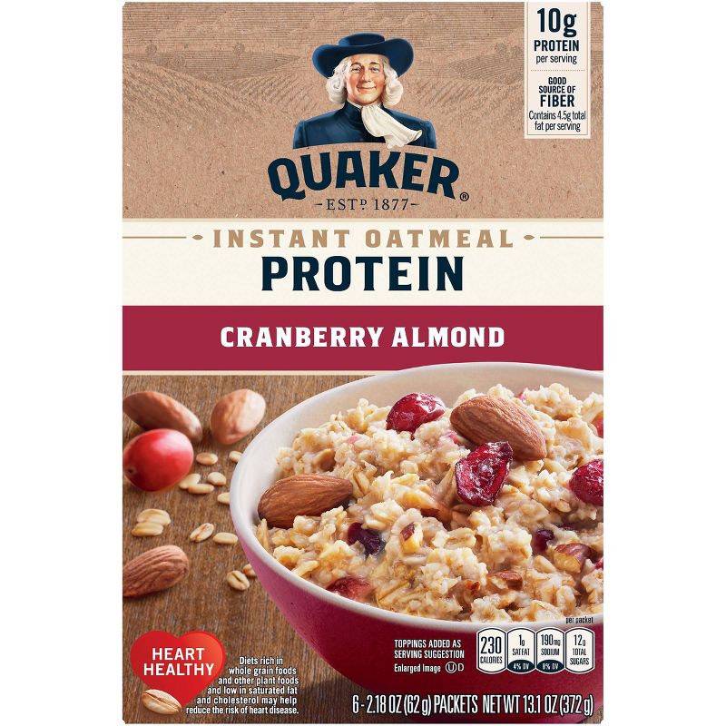 Quaker Protein Cranberry Almond Instant Oatmeal - 6ct
