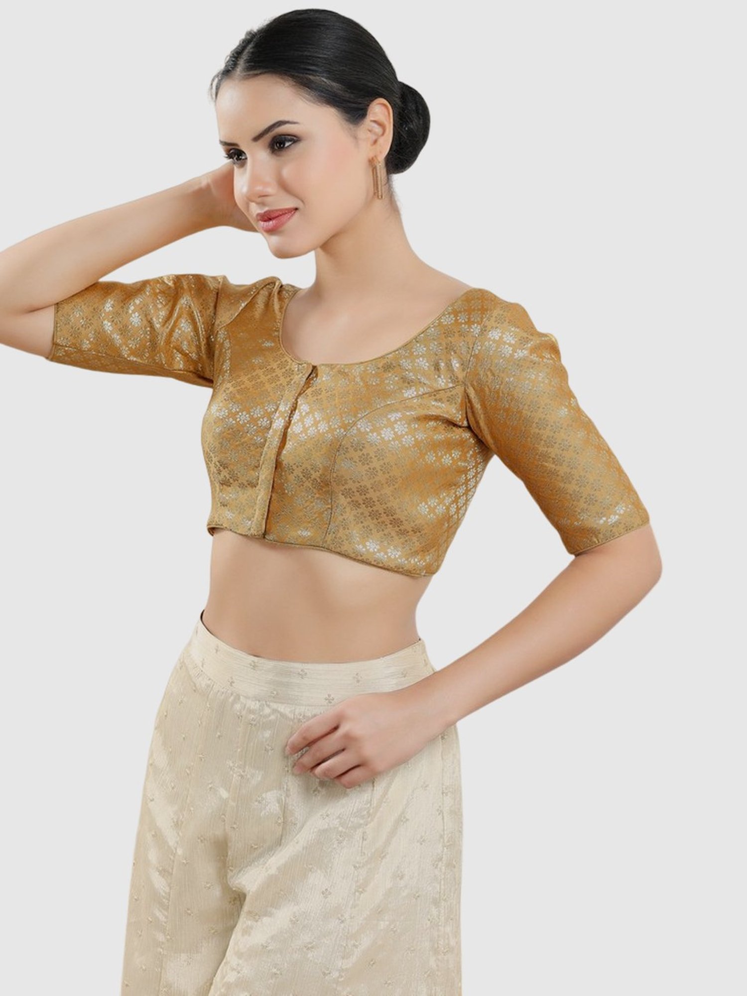 Salwar Studio Beige Woven Pattern Blouse