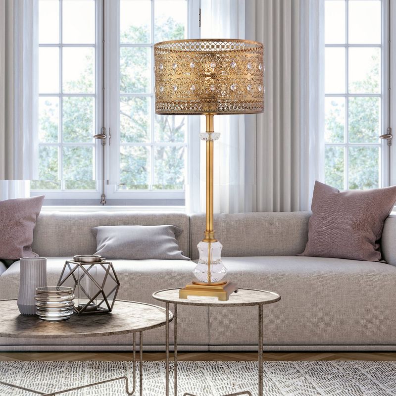 28" 1-Light Bryar Buffet Table Lamp Brass/Crystal - River of Goods