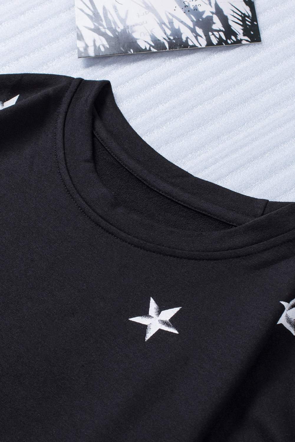 Blank Sweatshirt - Black Striped and Stars Print Long Sleeve T-Shirt Customized