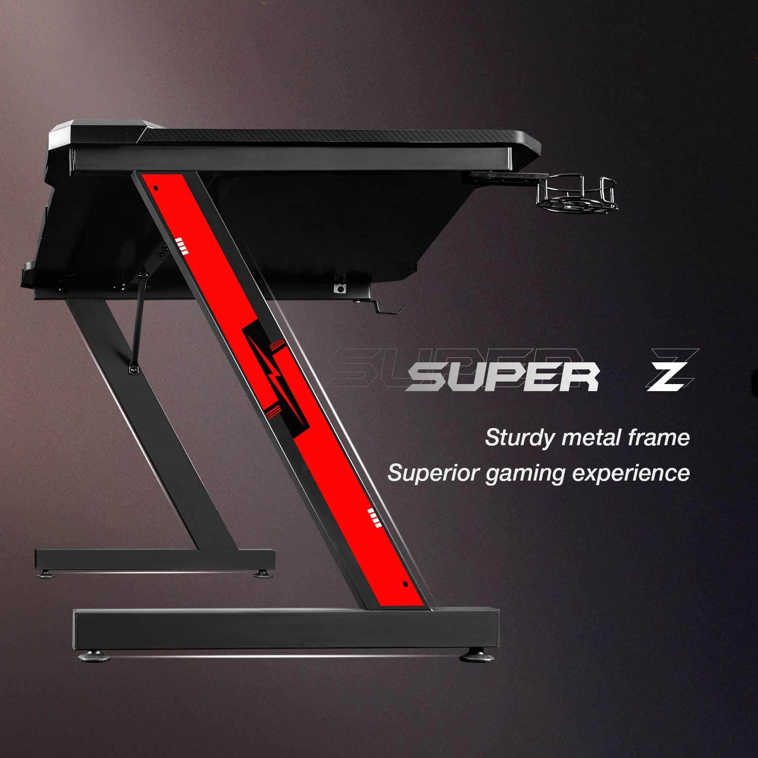 Gaming Desk 47.2" W x 23.6" D Office Computer Table, Black Gamer Workstation with 2 Cable Management Holes