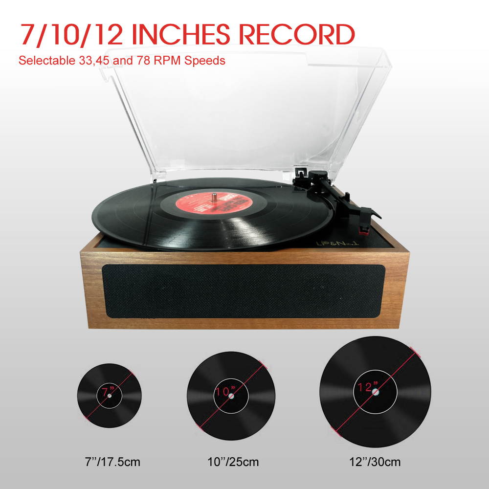 LP&No.1 Vintage Vinyl Record Player with Stereo Speakers,3 Speed Turntable, Light Brown