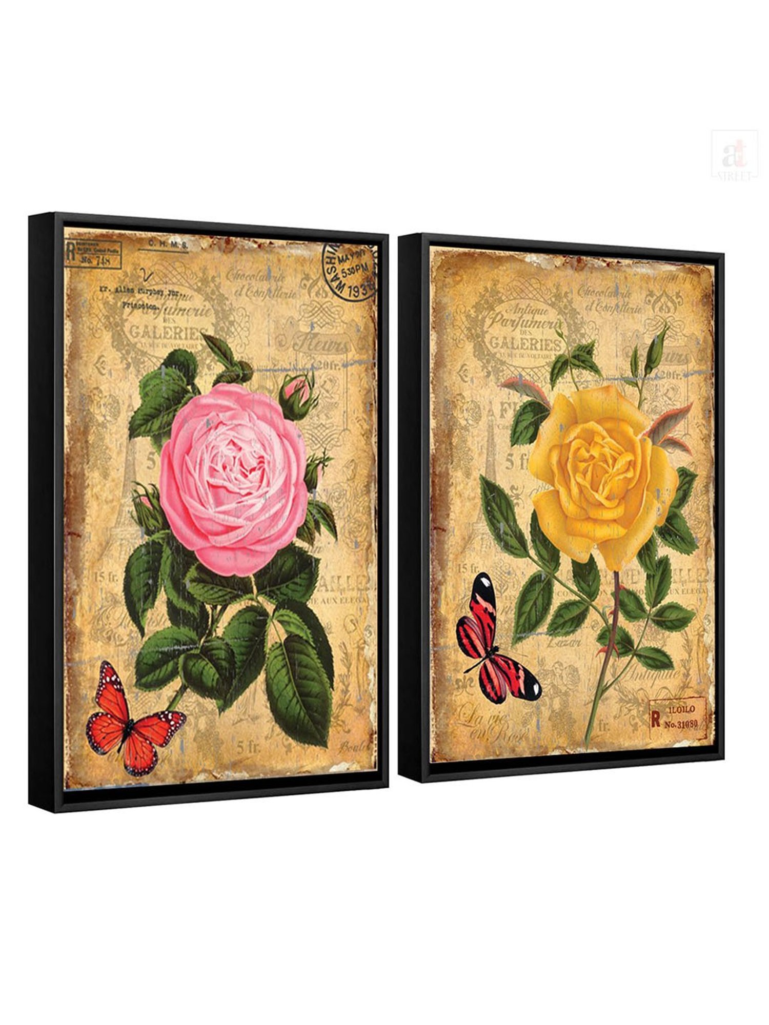Art Street Rose Printed Brown Engineered Wood Wall Art (Set of 2)