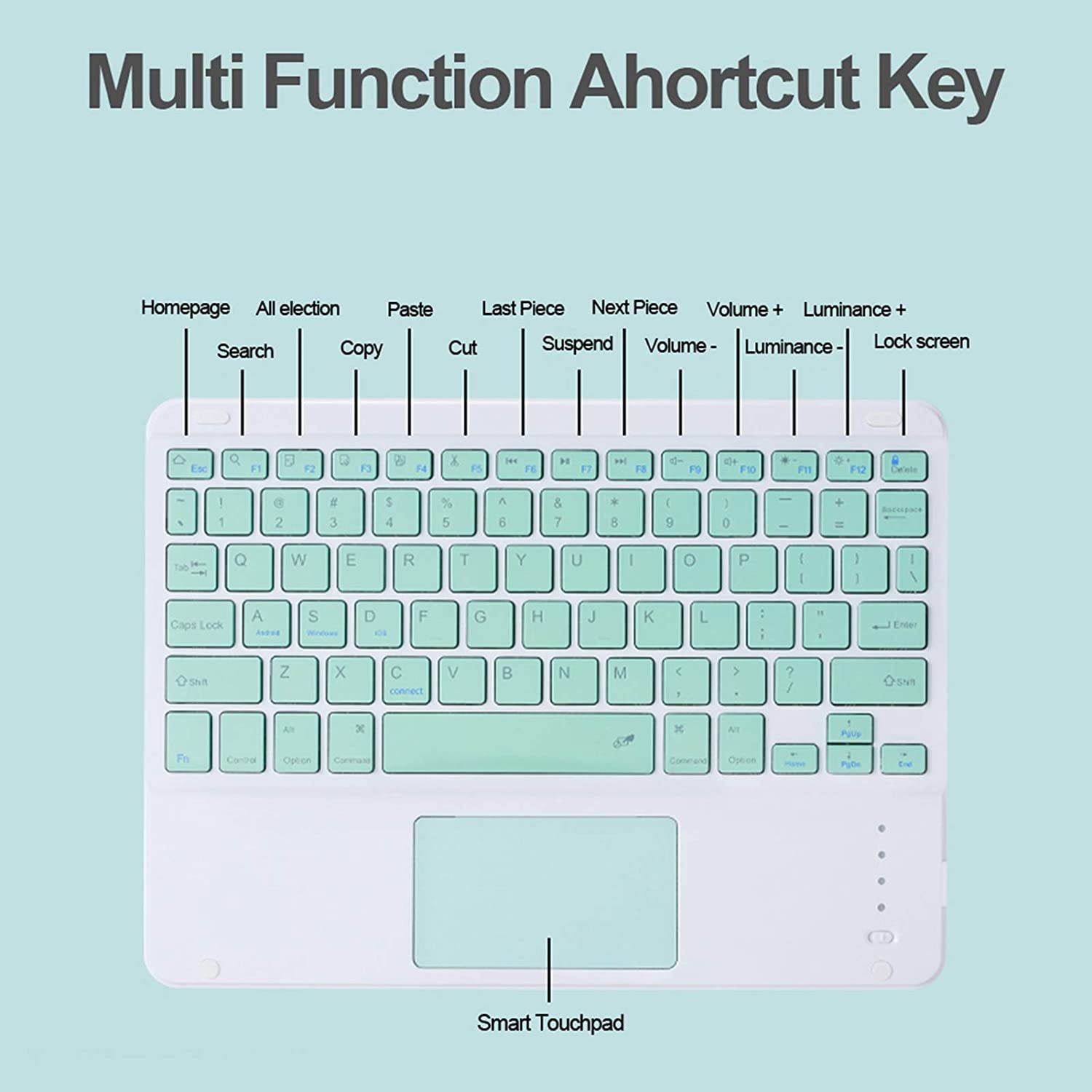 Universal Wireless Bluetooth Keyboard, Mobile Phone Computer Keyboard with Touch Rechargeable, Ultra-Thin, Bluetooth 3.0 Connection, Compatible with Windows, iOS, Android(Green)