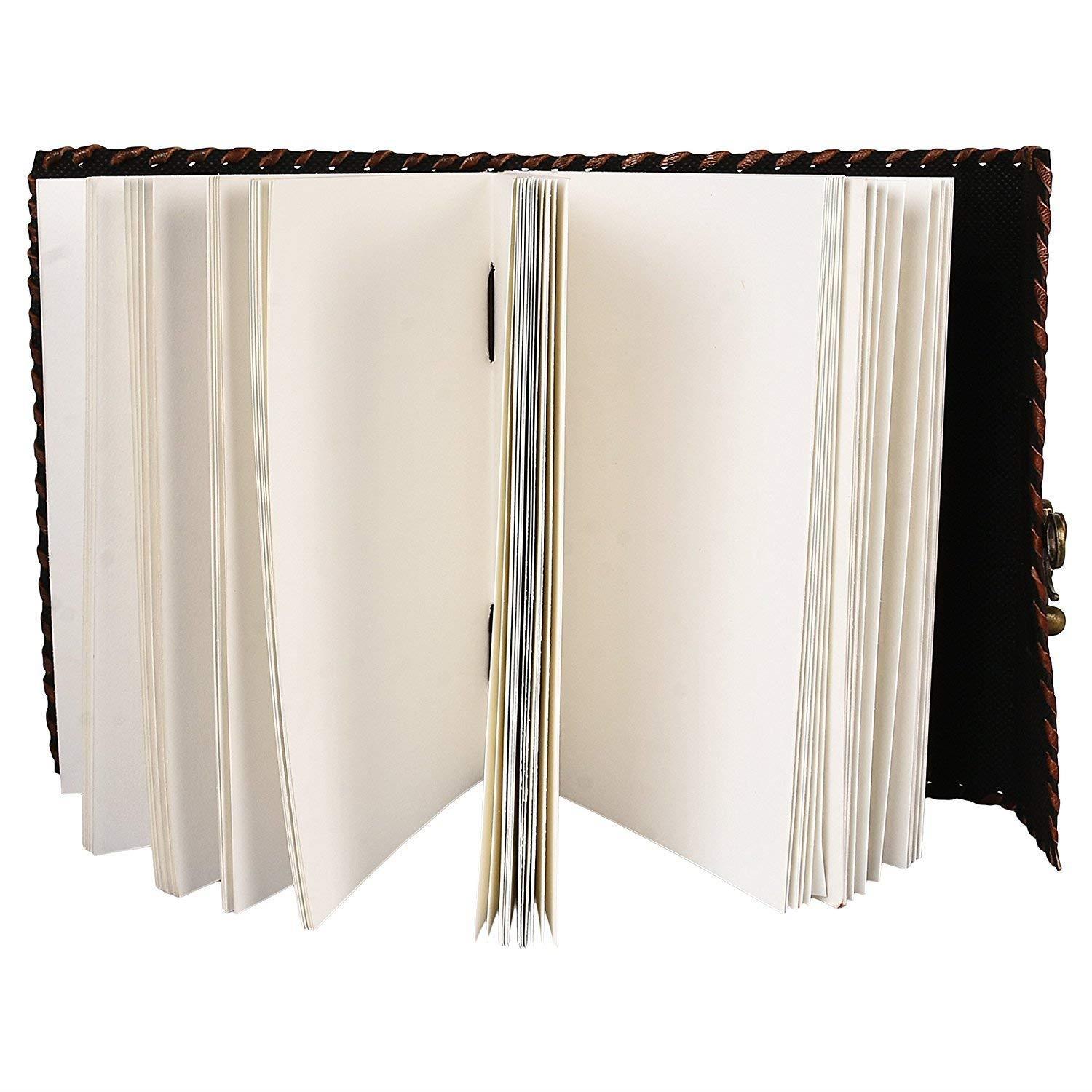 Handmade Large 8" Embossed Leather Journal Celtic two latches blue stone blank personal Diary notebook refillable journal gift (dragon with stone)