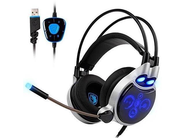 SADES R8 Gaming Headset Virtual 7.1 Channel Surround Sound USB PC Stereo Headphones with High Sensitivity Microphone LED Light