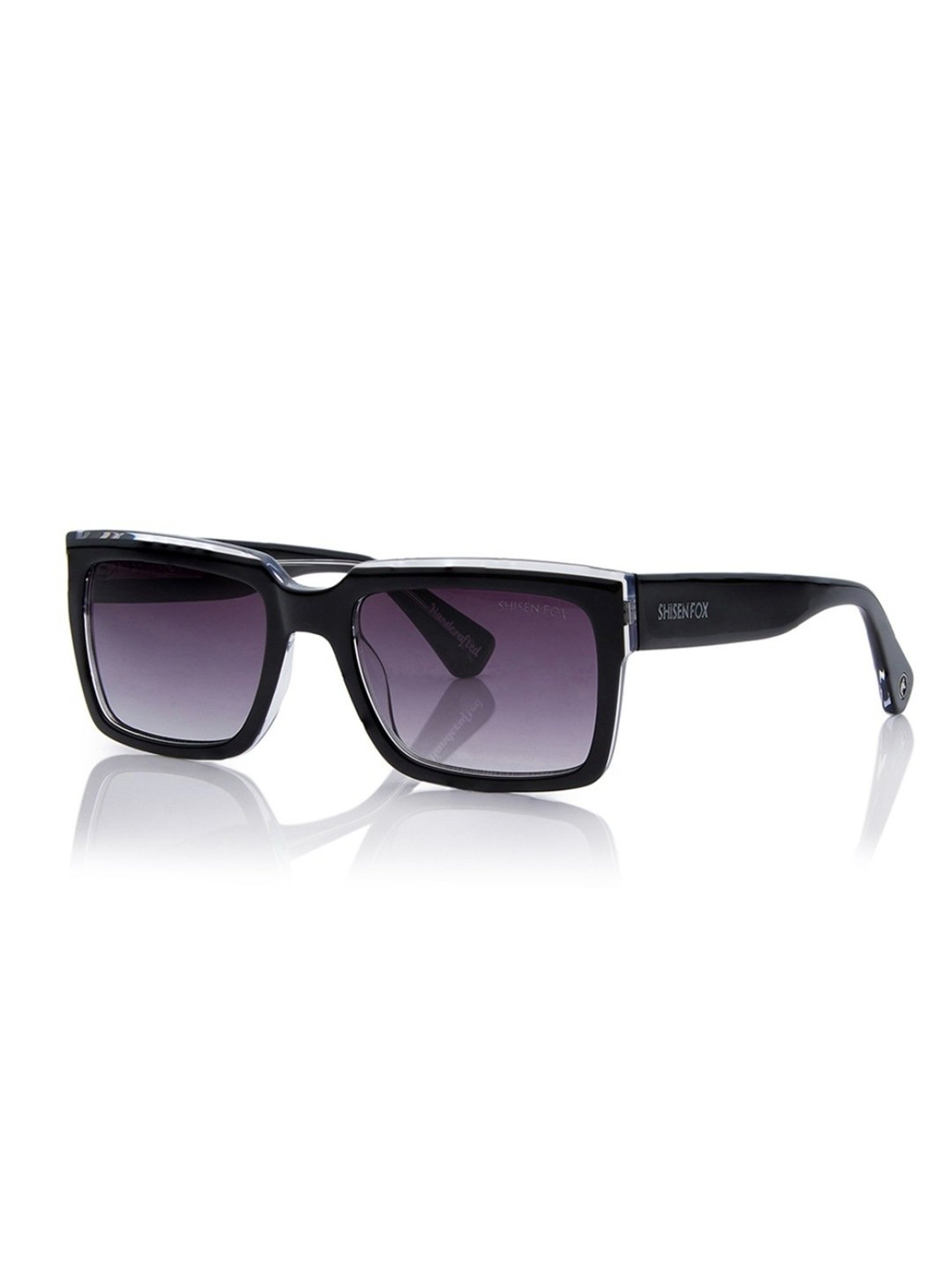 Shisen Fox Kokoro Black Crystal Rectangular Unisex UV Protection Sunglasses -54 mm