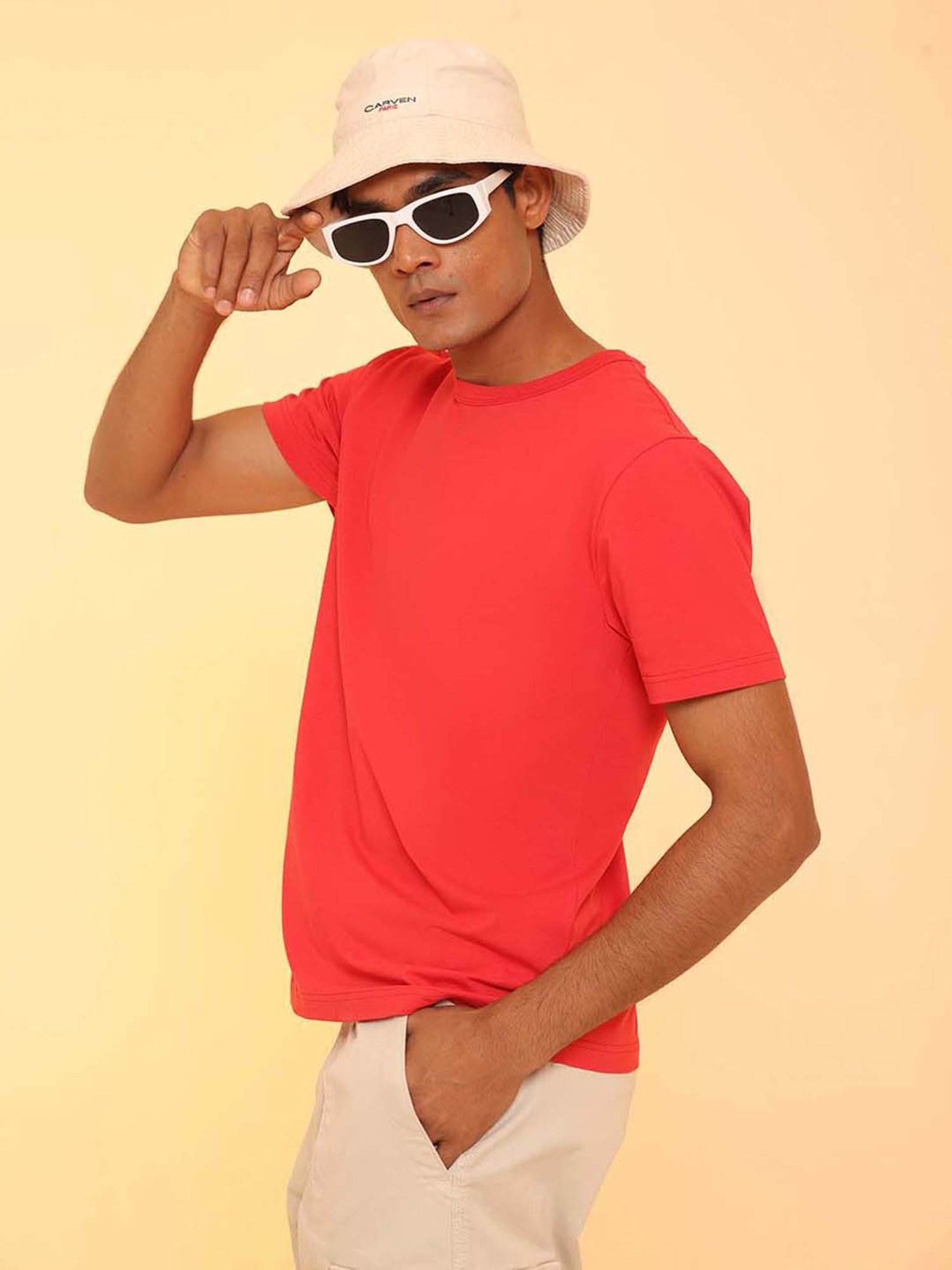 SUBTRACT Red Regular Fit Crew T-Shirt