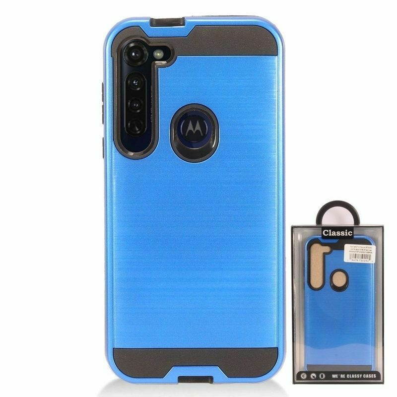For  Moto G Stylus Blue Black Hard TPU Hybrid Brushed Case