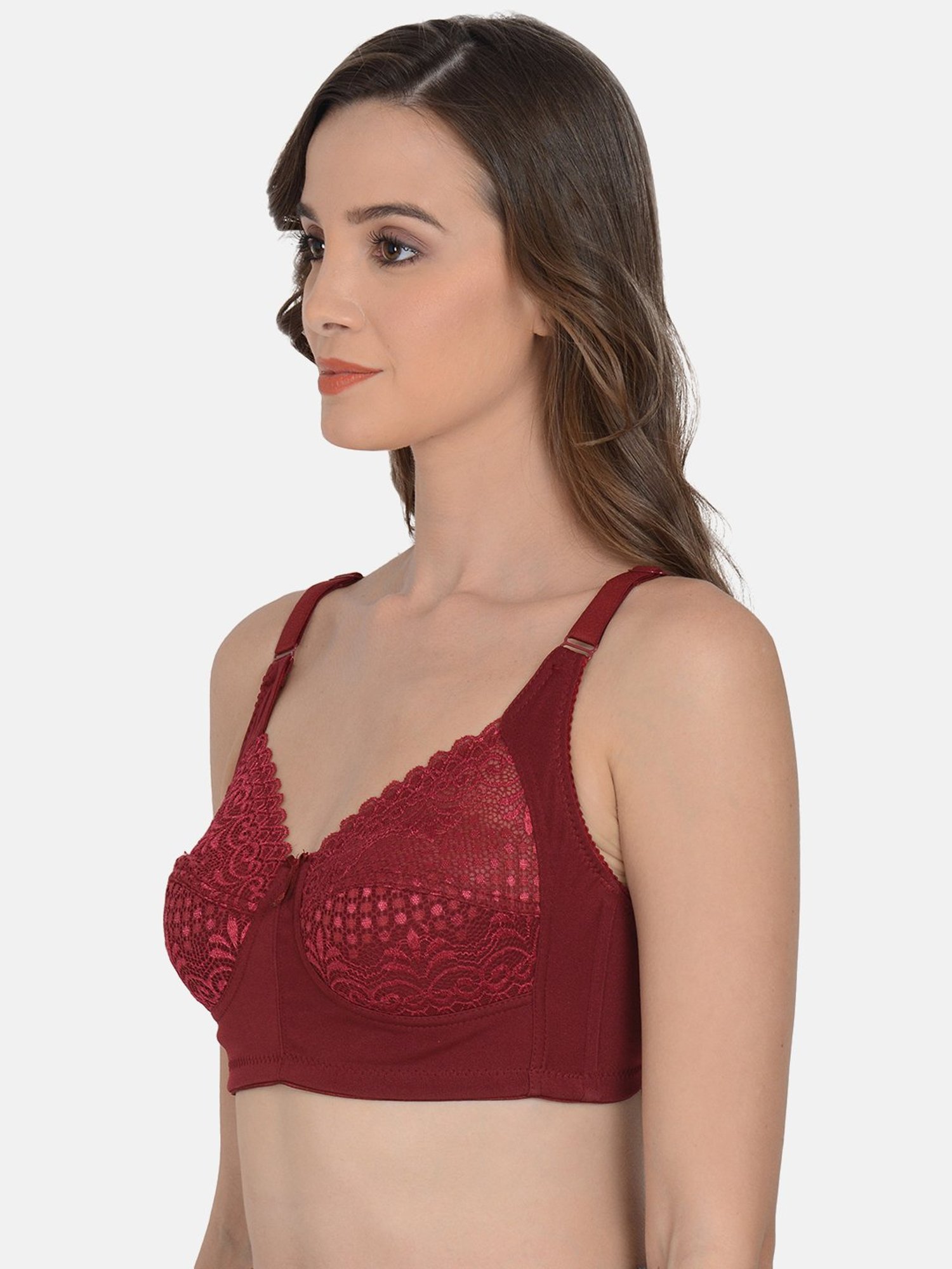 mod & shy Maroon Lace Work Minimizer Bra