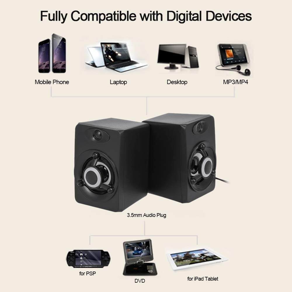 Docooler USB Wired Speaker LED Computer Speaker Bass Stereo Music Player Subwoofer Sound Box for Desktop Laptop Notebook Tablet PC Smart Phone