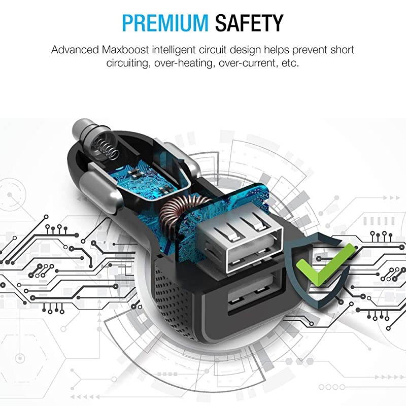 Car Charger with SmartUSB Port 48A24W Black Portable Charger for iPhone 11 Pro Max XS X 8 7 6s 6 Plus 5S SE Galaxy S10 S9 S8 Edge Note 10 9 8 LG G7 G8 HTC Nexus Pixel iPad Pro