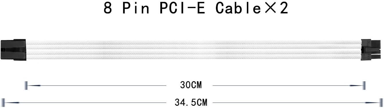 Extension Power Supply Cable Kit, Power Supply with Extra-Sleeved 24-PIN 6-PIN 4+4 PIN-White,SC304