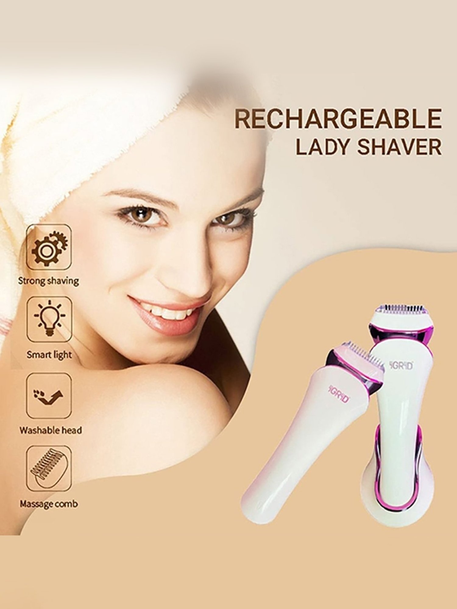 iGRiD IG-1097 Easy Breezy Electric Shaver for Women with LED Light - 80 Min Runtime (White)