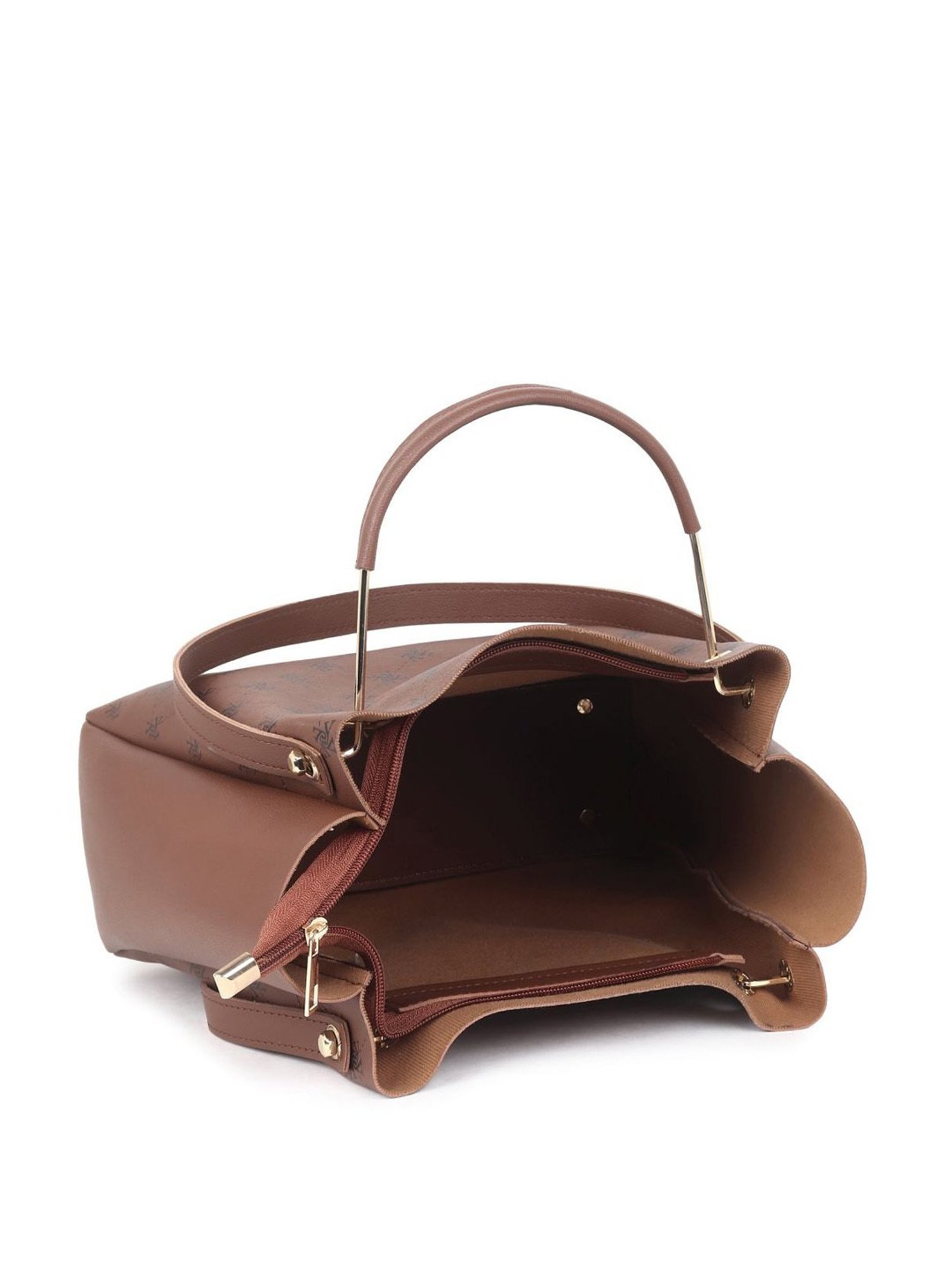 Yelloe Tan Synthetic Printed Shoulder Handbag with Sling Handbag