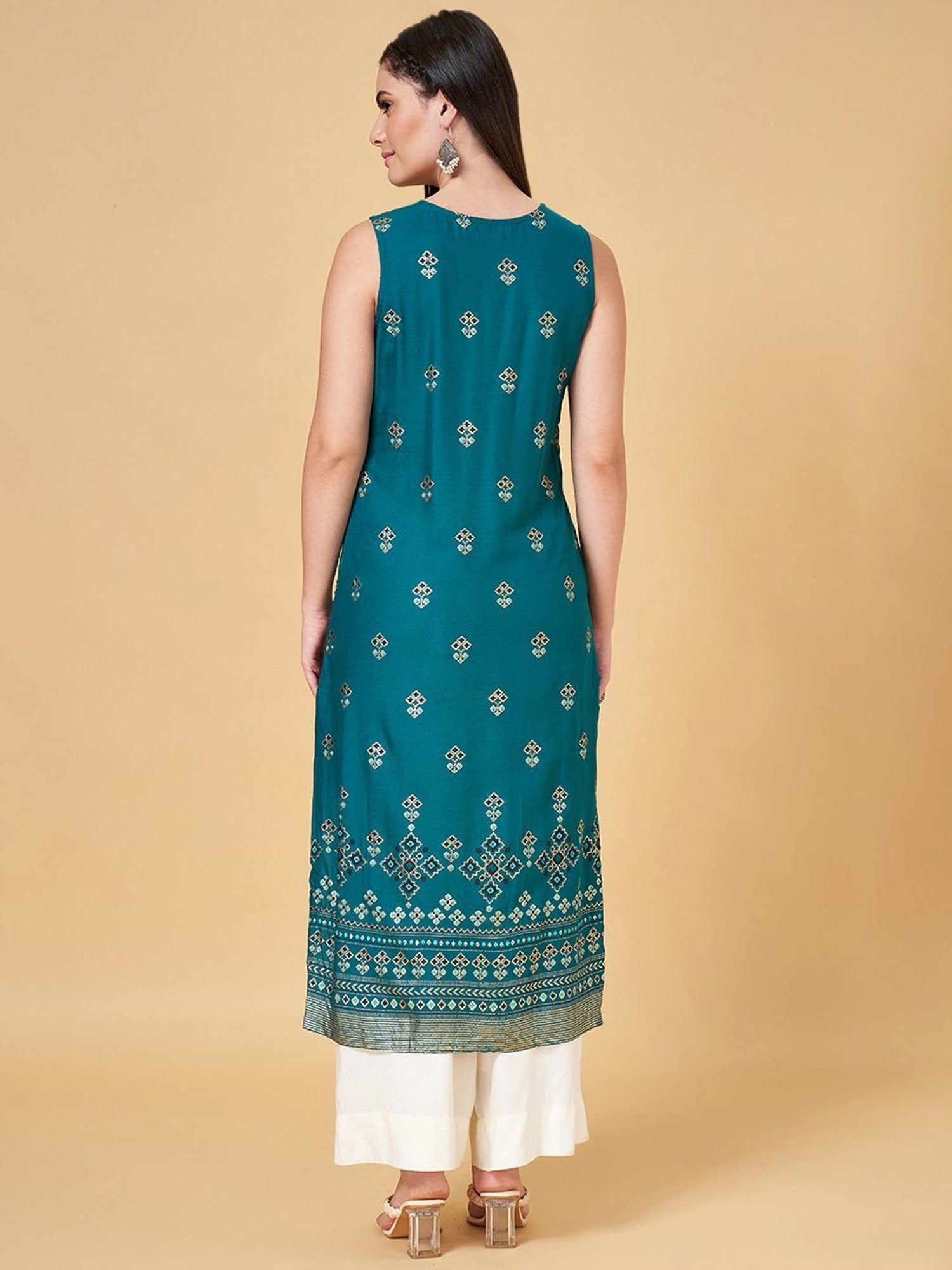 Rangmanch by Pantaloons Blue Printed Straight Kurta