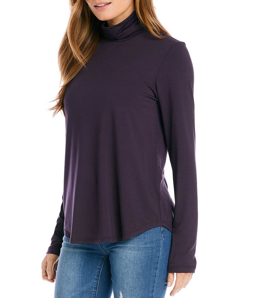Karen Kane Long Sleeve Curved Hem Jersey Knit Turtleneck