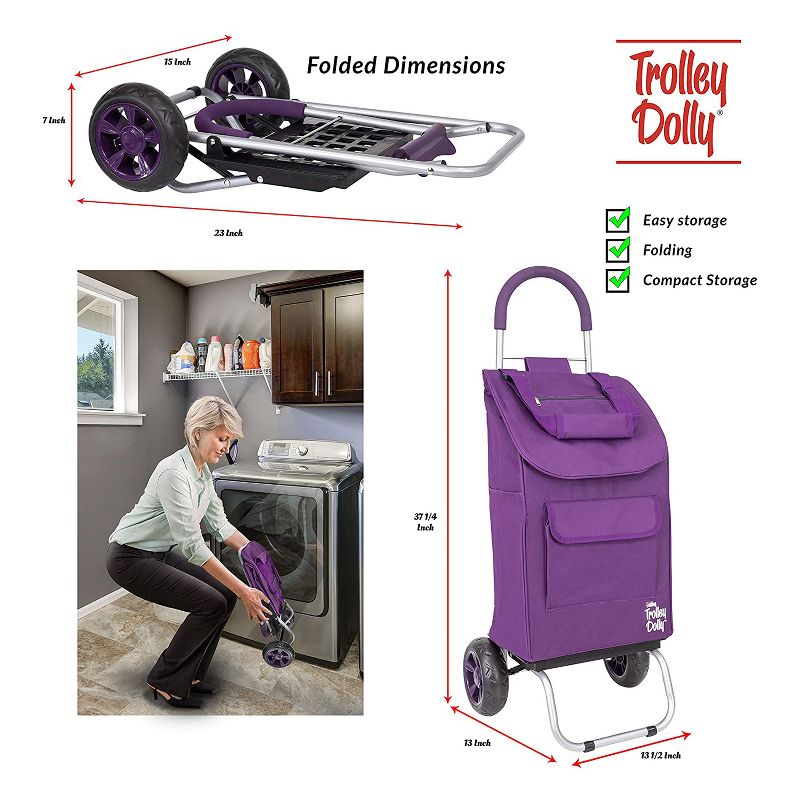 dbest products Foldable Collapsible Grocery Shopping Cart Rolling Utility Wagon Trolley Dolly with Oversized Wheels, Purple