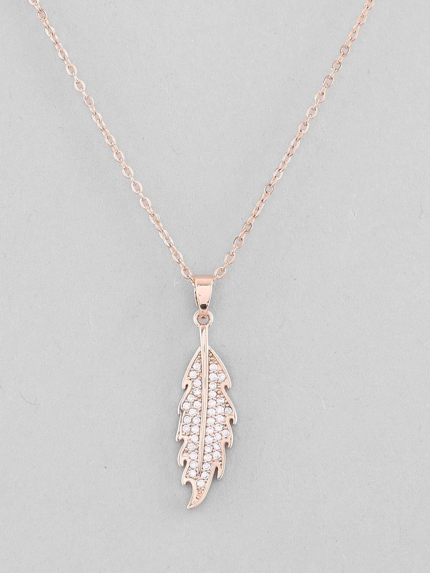 VOJ Rose Gold Plated Chain with Ad Studded Leaf Shaped Pendent