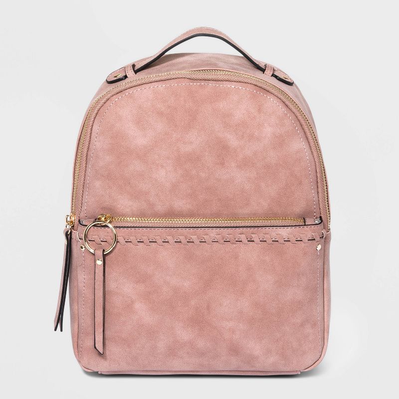 VR NYC Zip Closure Whipstitch Shoulder Handbag - Mauve