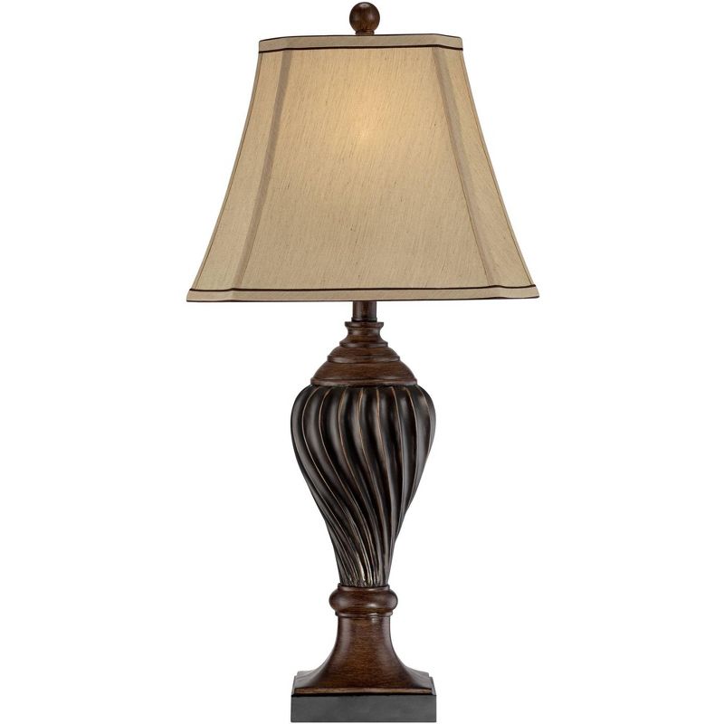 Regency Hill Traditional Table Lamps Set of 2 Carved Two Tone Brown Urn Beige Rectangular Shade for Living Room Family Bedroom
