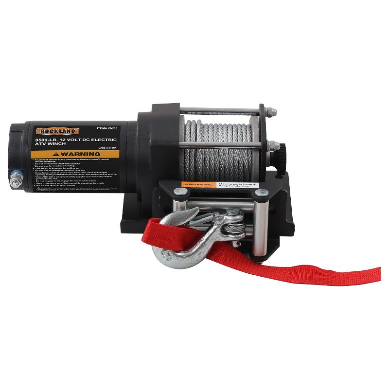 Rockland VMI03 3,500 Pound 12 Volt DC Electric Integrated Winch Kit with Wire Rope and Handlebar Rocker Accessory for ATV Recovery, Shop, and Utility
