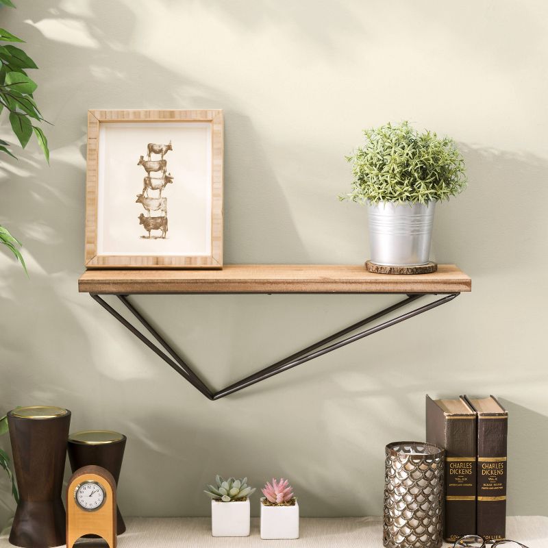 Wall Mount Floating Shelf with Diamond Shaped Iron Bracket Brown - Danya B.