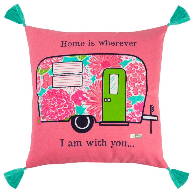 18"x18" Camper Square Throw Pillow Pink - Simply Southern