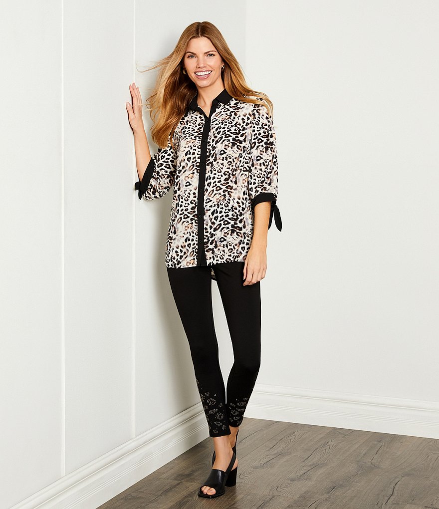 Slim Factor by Investments Embellished Leopard Hem Details Ponte Classic Waistband Leggings