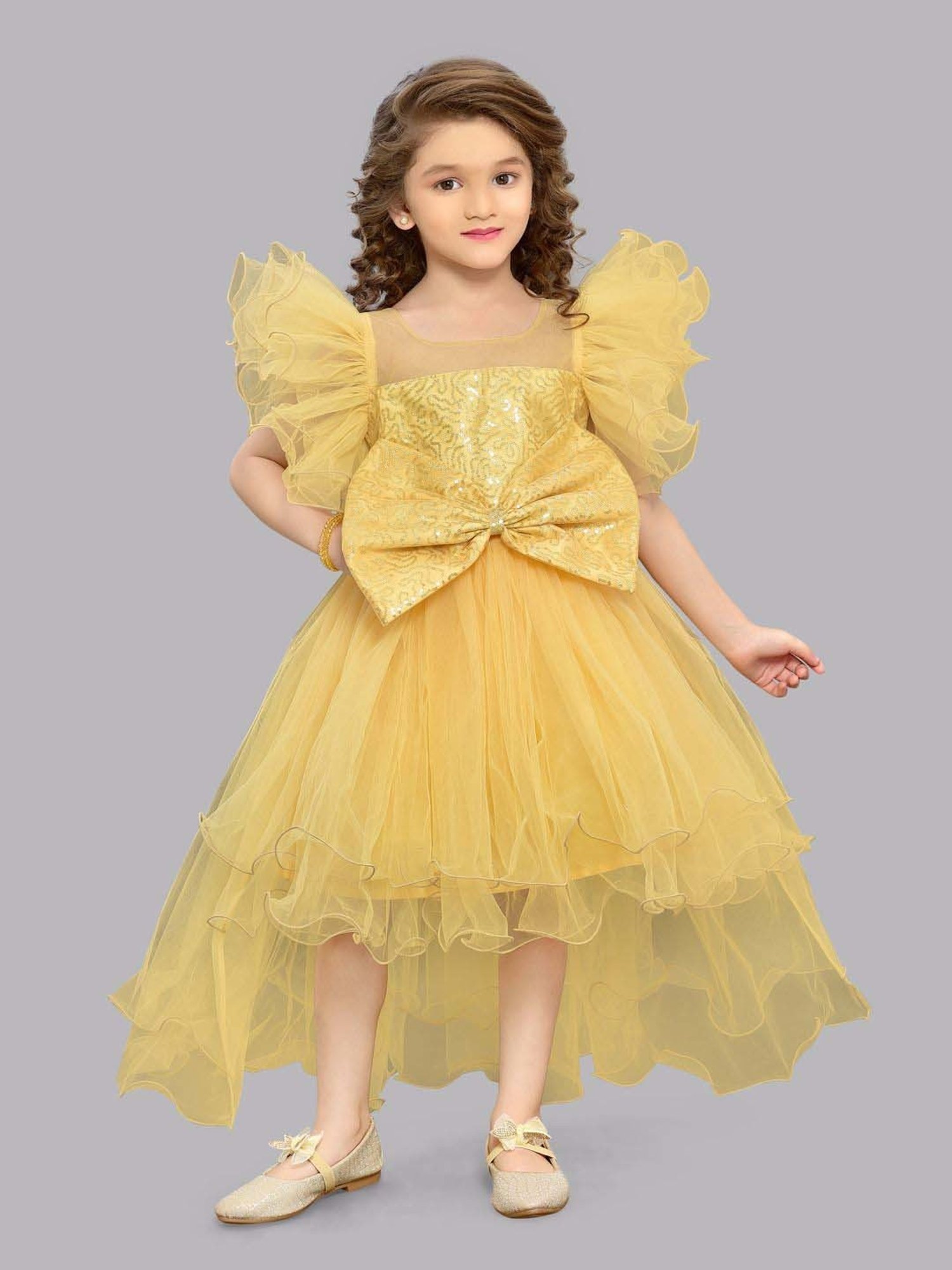 Pink Chick Kids Gold Sequence Party Gowns